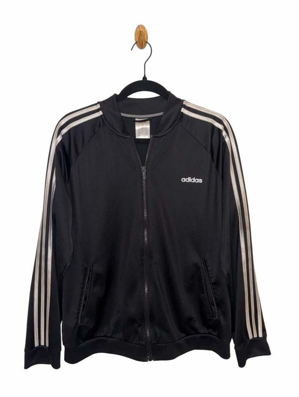 Adidas Women's Black and White 3-Stripe Full Zip Track Jacket XL